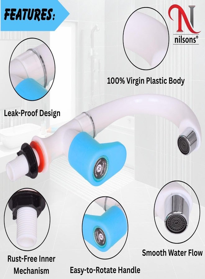 nilsons صنبور نيلسونز رويال بلو ذو رقبة البجعة | صنبور مياه بلاستيكي يُثبت على سطح الحوض، مناسب لأحواض الغسيل، وأحواض المطبخ، والحمامات | مانع للتسرب | مقاوم للصدأ | هيكل متين غير قابل للكسر | مناسب لأنابيب ½ بوصة | مقبض ذراع عصري - Image 3